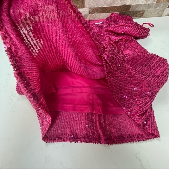 One33 Social Pink Sequin Side Drape Mini Dress Fuchsia Size 8 - Picture 13 of 16